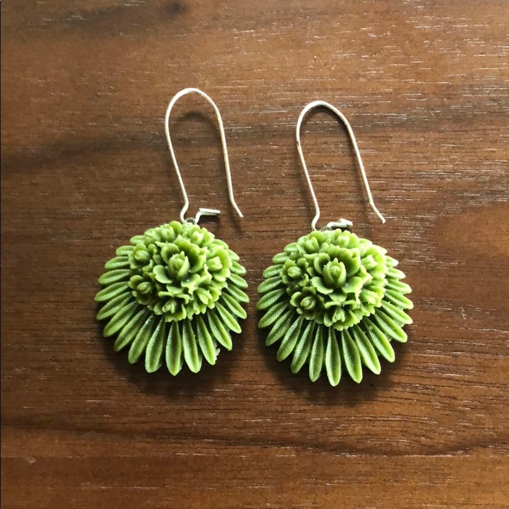 Green Resin Dangle Earrings